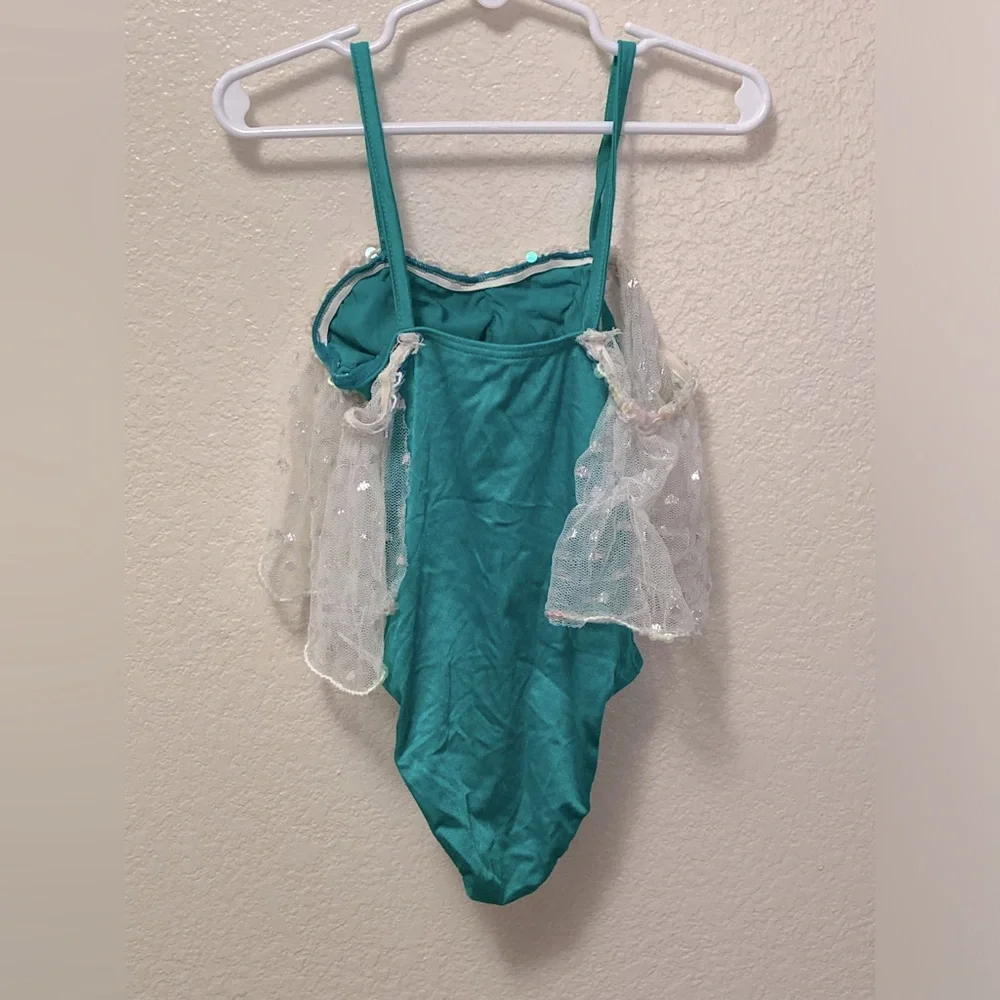 Vintage Teal Sequin White Sparkle Tulle Swim Suit Kids